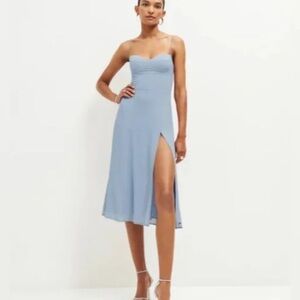 Reformation NWT Juliette Dress in Mineral Blue Sleeveless Midi Tie Straps
